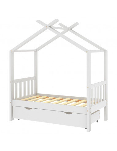 Giroletto Bambini con Cassetto Bianco Legno di Pino 70x140 cm