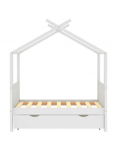 Giroletto Bambini con Cassetto Bianco Legno di Pino 70x140 cm