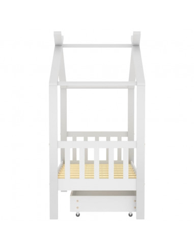 Giroletto Bambini con Cassetto Bianco Legno di Pino 70x140 cm