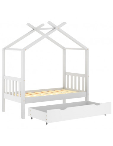 Giroletto Bambini con Cassetto Bianco Legno di Pino 70x140 cm