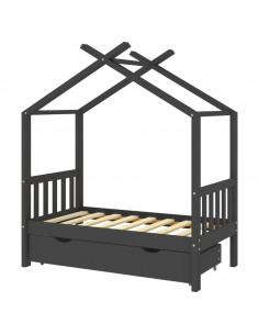 Giroletto Bambini Cassetto Grigio Scuro Pino Massello 70x140 cm 2