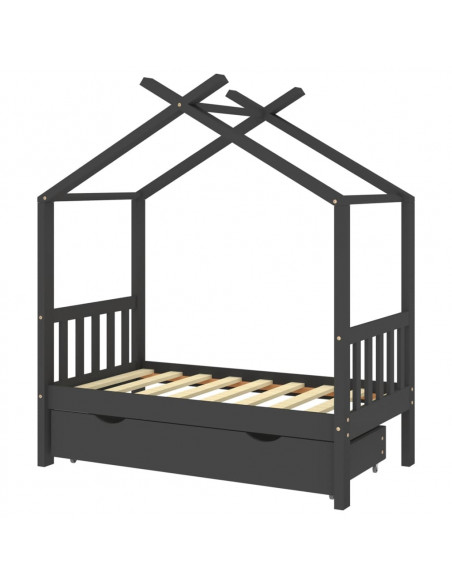 Giroletto Bambini Cassetto Grigio Scuro Pino Massello 70x140 cm