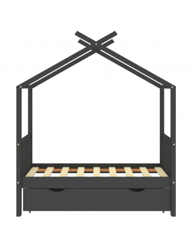 Giroletto Bambini Cassetto Grigio Scuro Pino Massello 70x140 cm