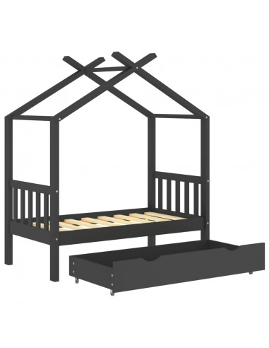 Giroletto Bambini Cassetto Grigio Scuro Pino Massello 70x140 cm