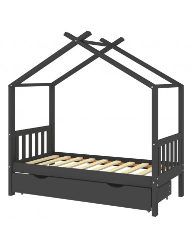 Giroletto Bambini Cassetto Grigio Scuro Pino Massello 80x160cm