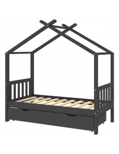Giroletto Bambini Cassetto Grigio Scuro Pino Massello 80x160cm