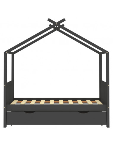 Giroletto Bambini Cassetto Grigio Scuro Pino Massello 80x160cm