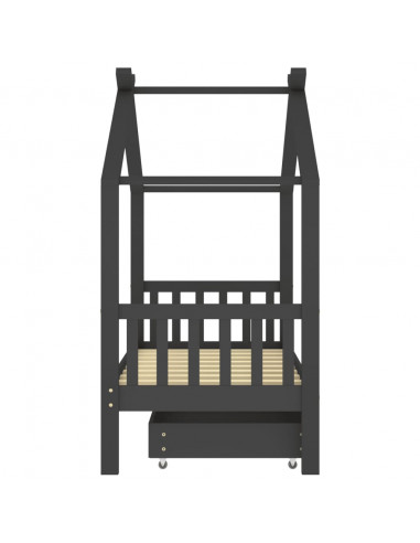 Giroletto Bambini Cassetto Grigio Scuro Pino Massello 80x160cm