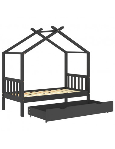 Giroletto Bambini Cassetto Grigio Scuro Pino Massello 80x160cm