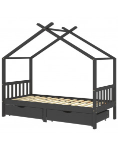 Giroletto Bambini Cassetti Grigio Scuro Pino Massello 90x200 cm 2