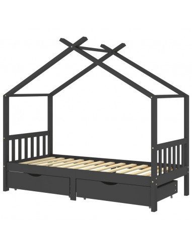 Giroletto Bambini Cassetti Grigio Scuro Pino Massello 90x200 cm