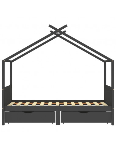 Giroletto Bambini Cassetti Grigio Scuro Pino Massello 90x200 cm