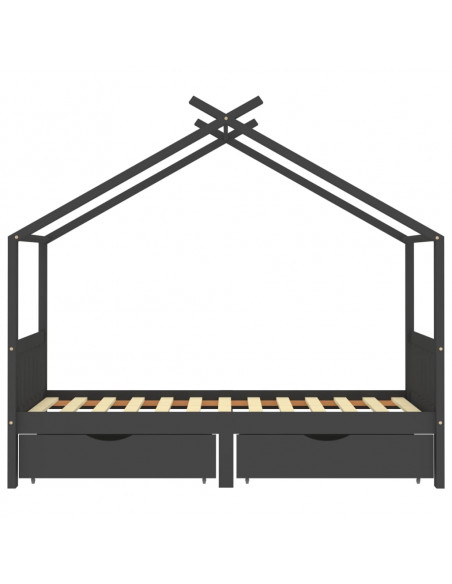 Giroletto Bambini Cassetti Grigio Scuro Pino Massello 90x200 cm