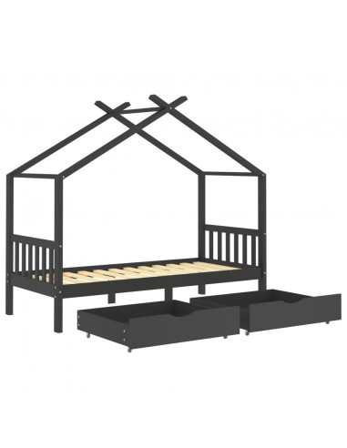 Giroletto Bambini Cassetti Grigio Scuro Pino Massello 90x200 cm