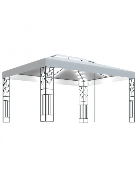 Gazebo con Tetto Doppio e Stringa di Luci LED 3x4 m Bianco