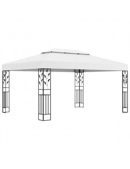 Gazebo con Tetto Doppio e Stringa di Luci LED 3x4 m Bianco