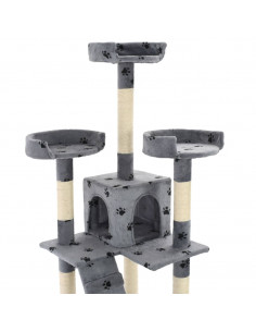 Albero per Gatti Tiragraffi Sisal 170 cm Zampe Stampate Grigio