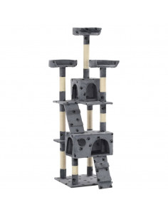 Albero per Gatti Tiragraffi Sisal 170 cm Zampe Stampate Grigio 2