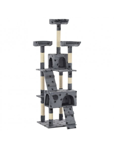 Albero per Gatti Tiragraffi Sisal 170 cm Zampe Stampate Grigio