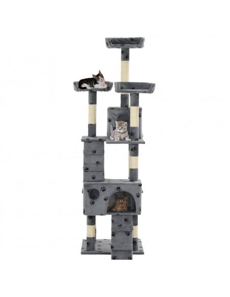 Albero per Gatti Tiragraffi Sisal 170 cm Zampe Stampate Grigio