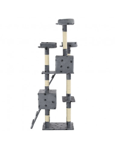 Albero per Gatti Tiragraffi Sisal 170 cm Zampe Stampate Grigio