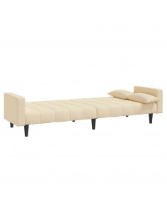 Divano Letto a 2 Posti con 2 Cuscini Crema in Tessuto