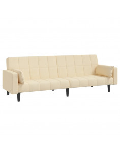Divano Letto a 2 Posti con 2 Cuscini Crema in Tessuto 2