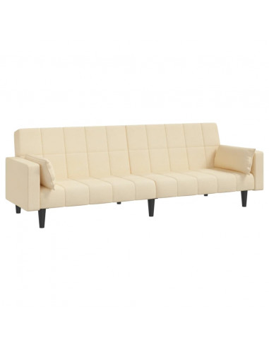Divano Letto a 2 Posti con 2 Cuscini Crema in Tessuto