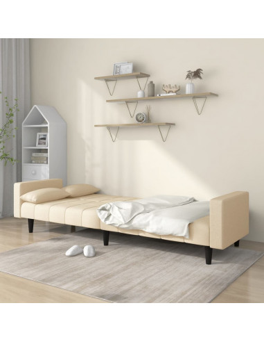 Divano Letto a 2 Posti con 2 Cuscini Crema in Tessuto