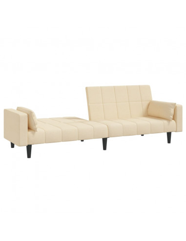 Divano Letto a 2 Posti con 2 Cuscini Crema in Tessuto