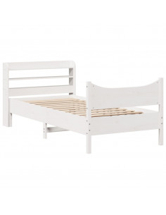 Giroletto con Testiera Bianco 100x200 cm Legno Massello di Pino 2