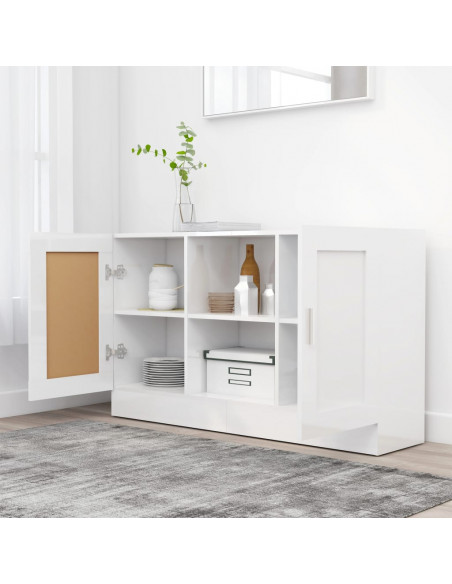 Credenza Bianco Lucido 120x30,5x70 cm in Legno Multistrato