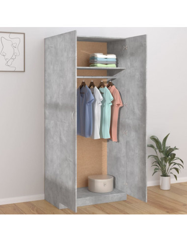 Armadio Grigio Cemento 90x52x200 cm in Legno Multistrato