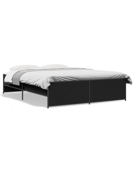 Giroletto Nero 160x200 cm in Legno Multistrato e Metallo