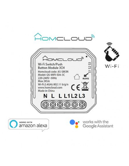 Homcloud Modulo PuIsante/Interruttore 3CH Wi-Fi da incasso