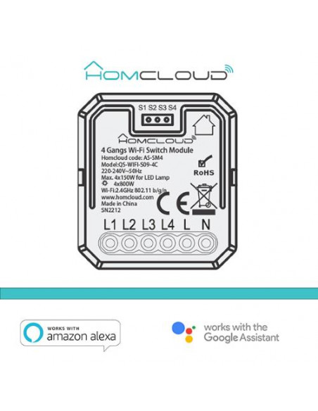 Homcloud Modulo PuIsante/Interruttore 4CH Wi-Fi da incasso