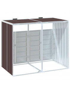 Copribidone con Ruote per 2 Bidoni Marrone 144x81x113cm Acciaio 2