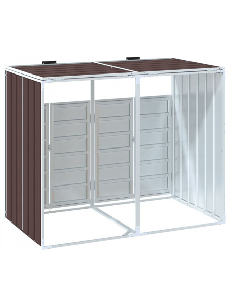 Copribidone con Ruote per 2 Bidoni Marrone 144x81x113cm Acciaio