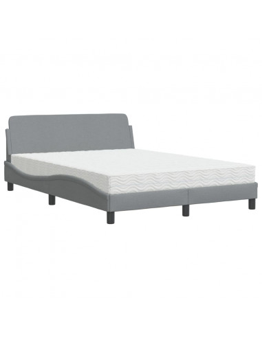 Letto con Materasso Grigio Chiaro 140x200cm Tessuto