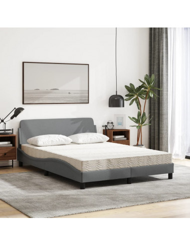Letto con Materasso Grigio Chiaro 140x200cm Tessuto