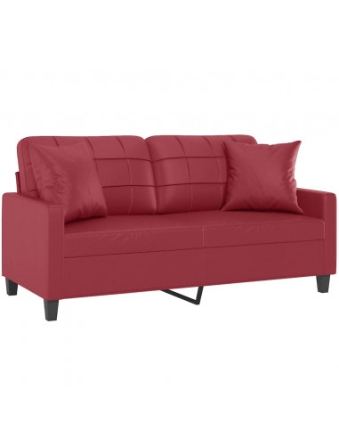 Divano a 2 Posti con Cuscini Rosso Vino 140 cm in Similpelle