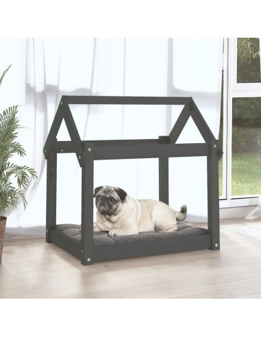 Cuccia per Cani Grigia 71x55x70 cm in Legno Massello di Pino