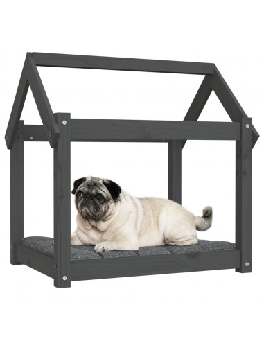 Cuccia per Cani Grigia 71x55x70 cm in Legno Massello di Pino