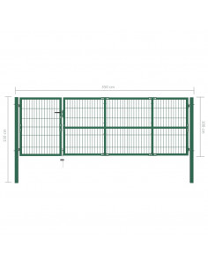 Cancello di Recinzione con Paletti 350x100 cm in Acciaio Verde
