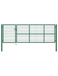 Cancello di Recinzione con Paletti 350x100 cm in Acciaio Verde 2