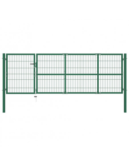 Cancello di Recinzione con Paletti 350x100 cm in Acciaio Verde