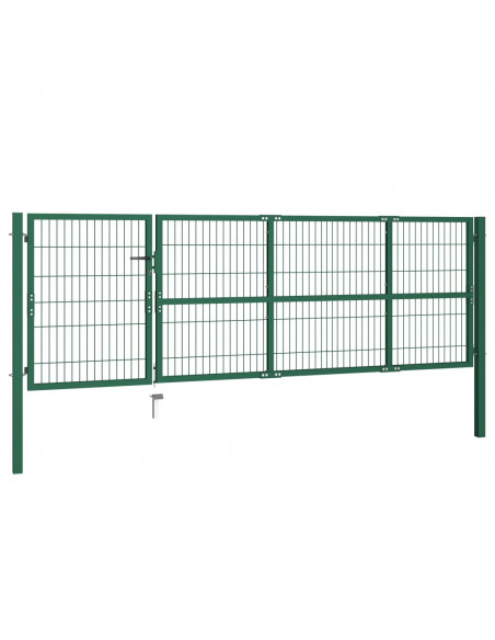 Cancello di Recinzione con Paletti 350x100 cm in Acciaio Verde