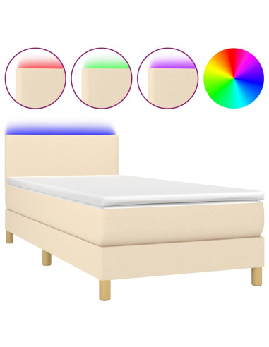Letto a Molle con Materasso e LED Crema 80x200 cm in Tessuto