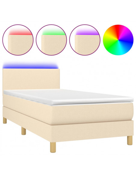 Letto a Molle con Materasso e LED Crema 80x200 cm in Tessuto