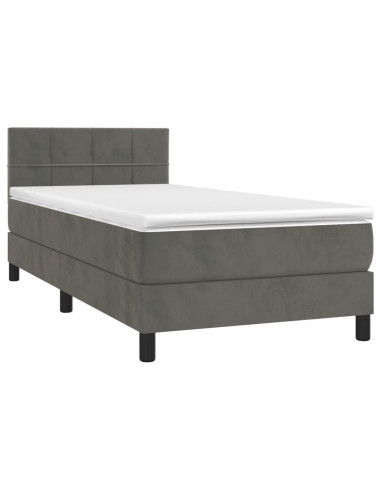 Letto a Molle con Materasso e LED Grigio Scuro 90x200cm Velluto